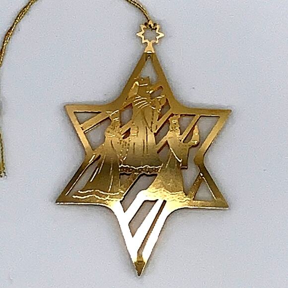 Vintage 3D Brass THREE WISEMEN & Star Christmas Holiday Ornament 3" x 2" - Picture 3 of 7